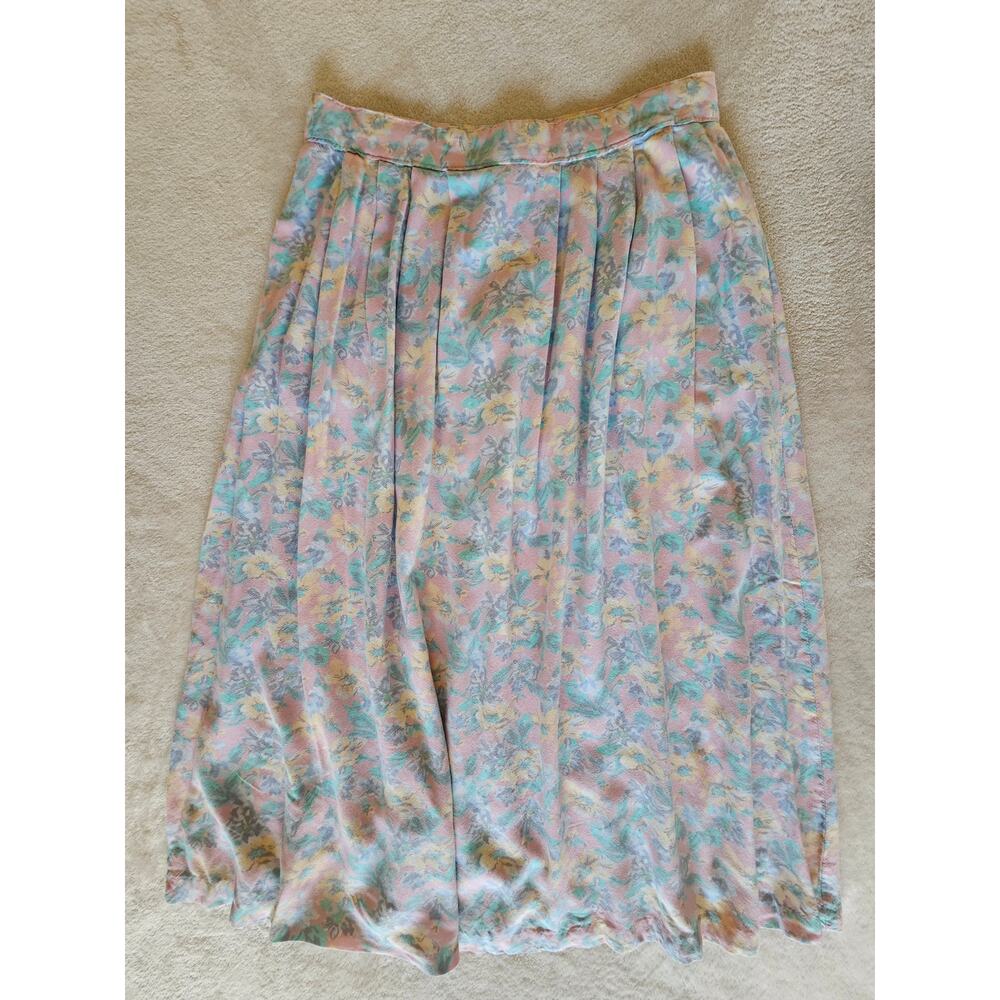 Vtg Sophisticates By Jonathan Martin Floral Midi Skirt SzXS/S Pink Granny